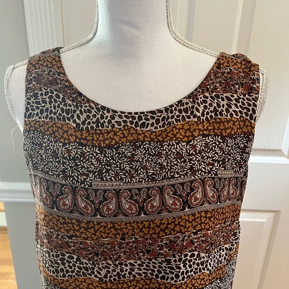 🔥🔥Studio 1 Brown Multi Print Sleeveless Sheath Dress Size 12